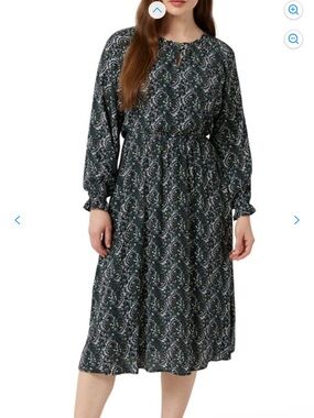 Chaps Black Long Sleeve Patterned Midi Dress